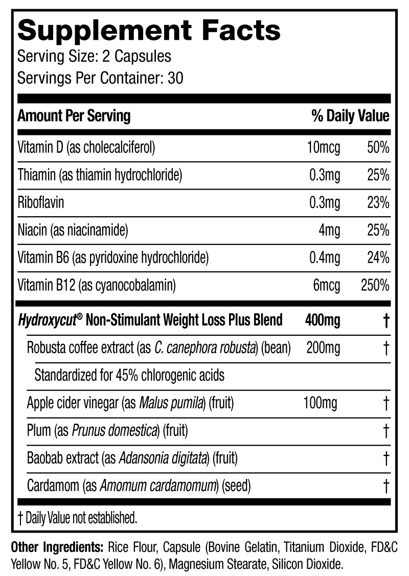 Hydroxycut Non Stimulant Supplement Facts
